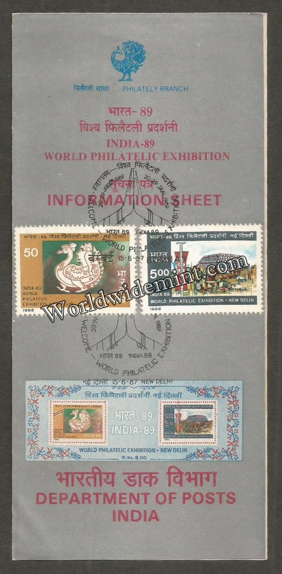 1987 India - 89 (World Philatelic Exhibition) - 2v Set Brochure