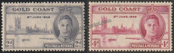GOLD COAST 1946 - KING GERORGE VI - VICTORY ISSUE 2V MNH (Perforation variety 13 1/2 x 14 on 4d) SG: 133- 134