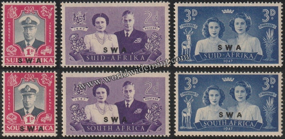 SWA (SOUTH WEST AFRICA ) SUID - AFRICA & SOUTH AFRICA 1947 - ROYAL VISIT 6V MNH SG: 134 - 136