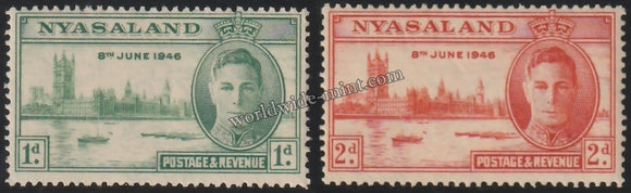 NYASALAND 1946 - KING GERORGE VI - VICTORY ISSUE 2V MNH SG: 158 - 159