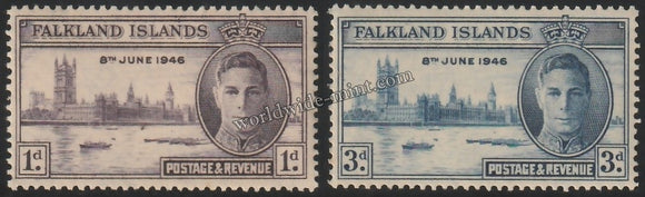 FALKLAND ISLANDS 1946 - KING GERORGE VI - VICTORY ISSUE 2V MNH SG: 164 - 165
