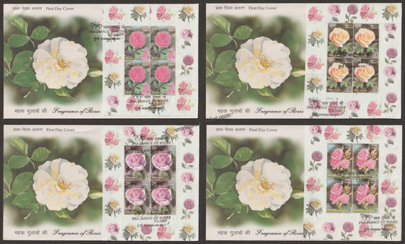 2007 INDIA Fragrance of Roses Block of 4 FDC