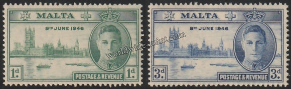 MALTA 1946 - KING GERORGE VI - VICTORY ISSUE 2V MNH SG: 232 - 233