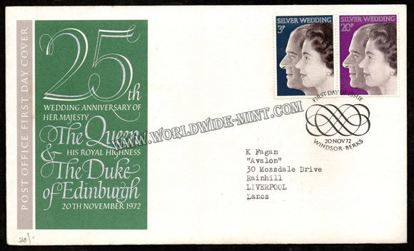 1972 UK 25th Wedding Anniversary of The Queen & Duke of Edinburgh FDC #FA234