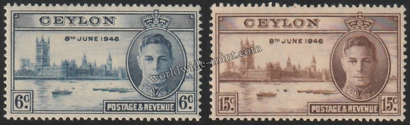 CEYLON 1946 - KING GERORGE VI - VICTORY ISSUE SET OF 2 MNH SG: 400 - 401