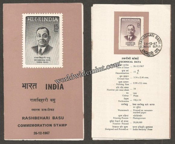 1967 INDIA Rashbehari Basu - Founder of INA Brochure