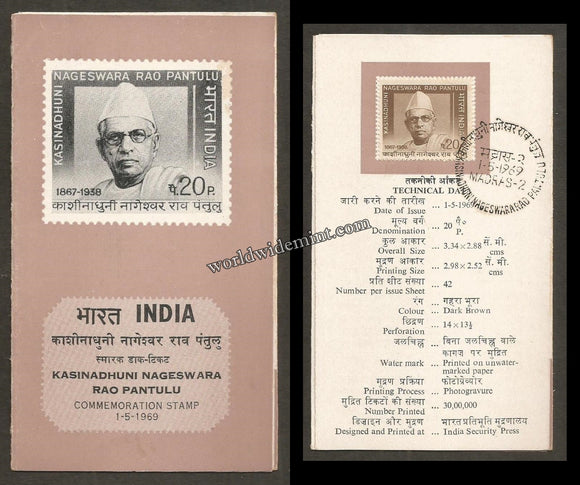 1969 INDIA Kasinadhuni Nageswara Rao Pantulu Brochure