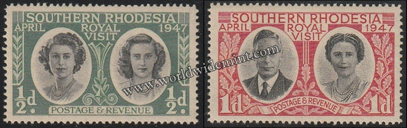 SOUTHERN RHODESIA 1947 - KING GEORGE VI - ROYAL VISIT  2V MNH SG: 62 - 63
