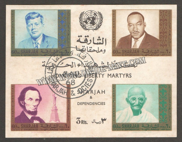 1969 Sharjah Gandhi Honoring Liberty Martyrs Imperf Miniature Sheet #Gan485