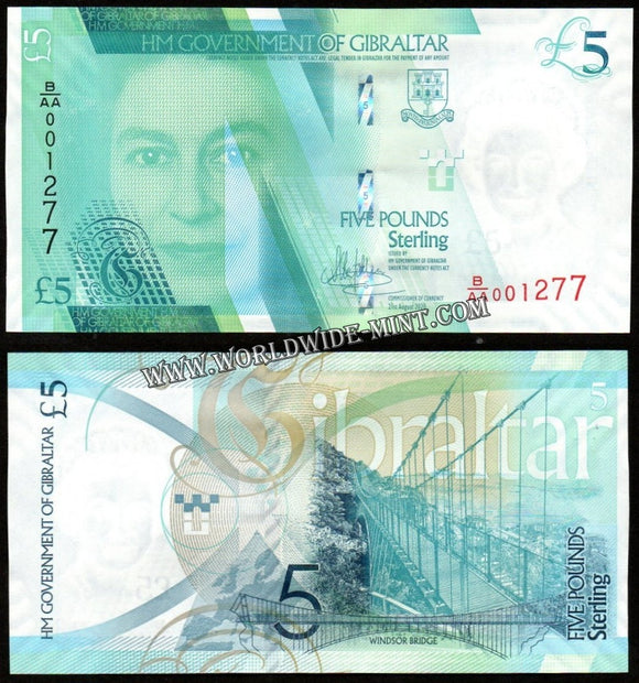 Gibraltar 5 Pounds 2021 UNC Currency Note #CN923