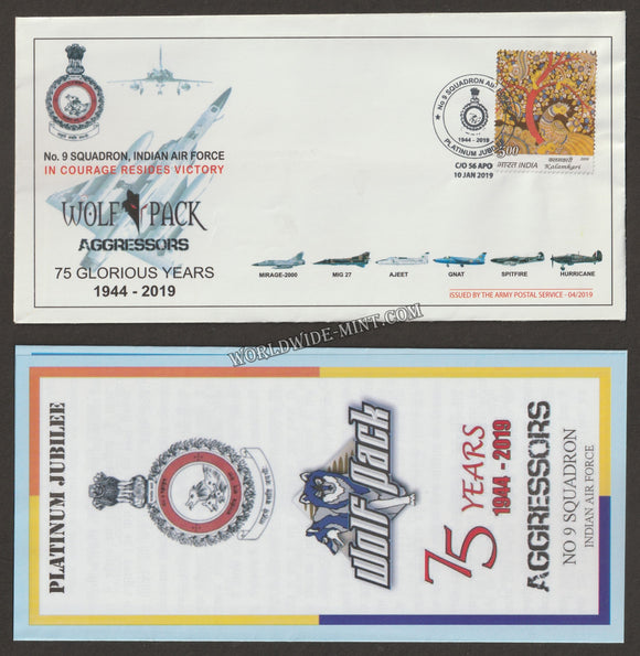2019 INDIA NO 09 SQUADRON (WOLF PACK AGRESSORS) - INDIAN AIR FORCE PLATINUM JUBILEE APS COVER (10.01.2019)