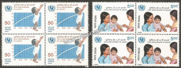1986 40th Anniversary of UNICEF-Set of 2 Block of 4 MNH