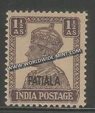 1941-1946 Patiala K.G. VI - 1 1/2a Dull Violet Typo SG: 108a, £ 7.5 MNH