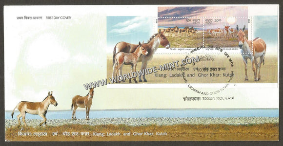 2013 INDIA Wild Ass : Kiang, Ladakh & Ghor Khar, Kutch Miniature Sheet FDC
