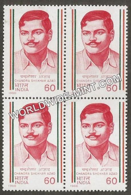 1988 Chandrashekhar Azad Block of 4 MNH