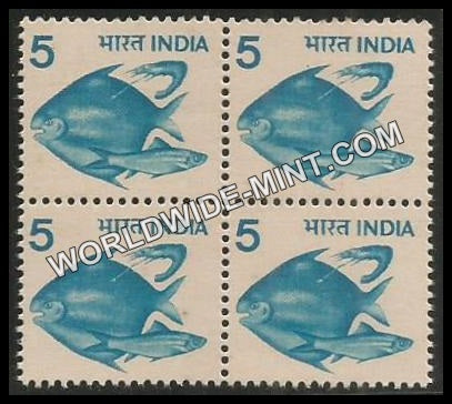 INDIA Pisciculture Large Star Watermark 6th Series (5) Definitive Block of 4 MNH