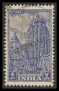 INDIA Lingaraj Temple (Bhuvanesvara) - Bright blue 1st Series (4a) Definitive Used Stamp