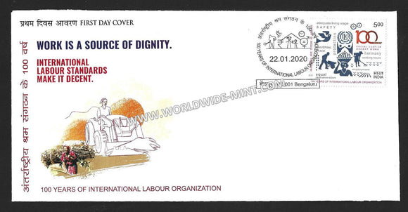 2020 INDIA 100 Years of International Labour Organization Single Stamp FDC