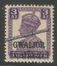 1942-1945 Gwalior K.G. VI - 3a Bright Violet Typo SG: 124a, £ 6.00 MNH