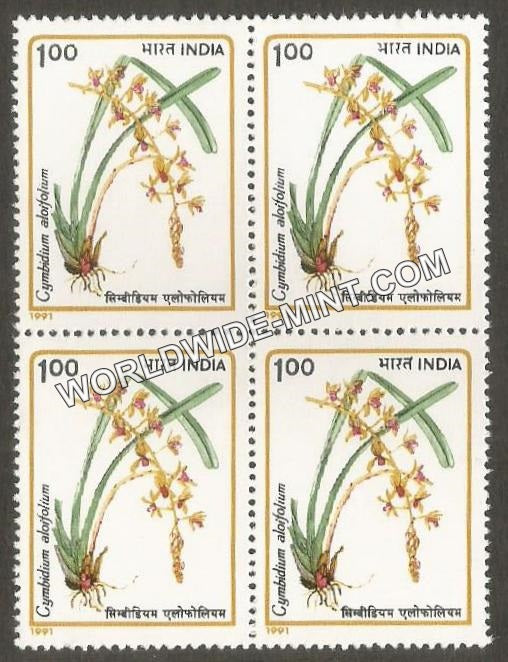 1991 Orchids-Cymbidium aloifolium Block of 4 MNH