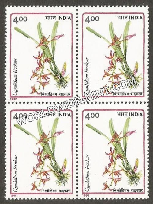 1991 Orchids-Cymbidium bicolour Block of 4 MNH