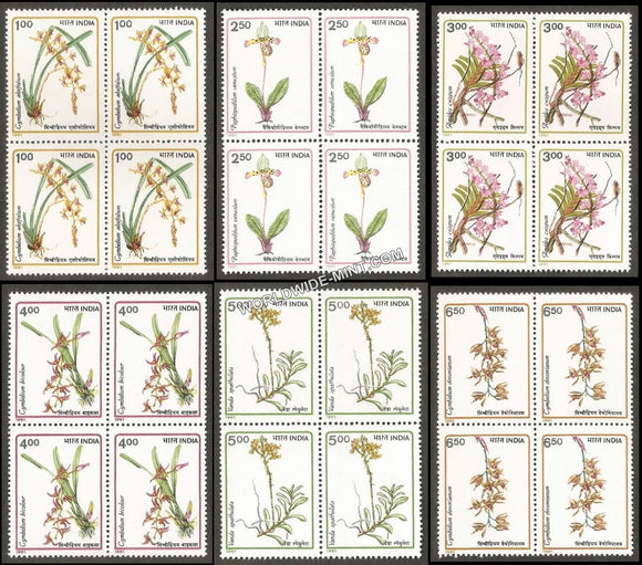 1991 Orchids-Set of 6 Block of 4 MNH