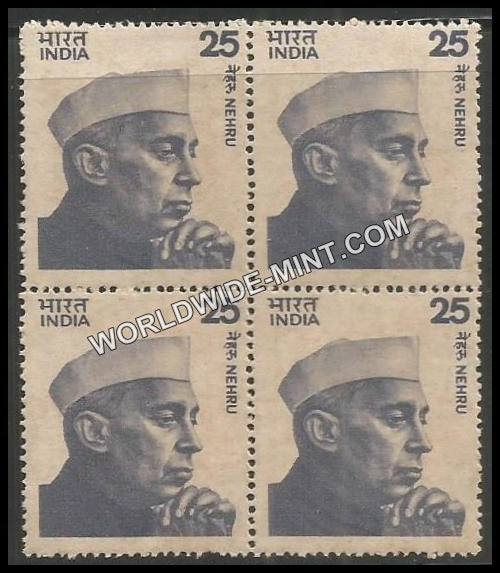 INDIA Nehru - Large Portrait - Die II - Base 25.5mm  (25) Definitive Block of 4 MNH
