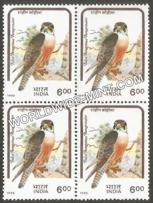1992 Birds of Prey-Falco peregrinus-Peregrene Falcon Block of 4 MNH