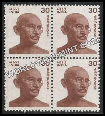 INDIA Gandhi - Small Portrait  (30) Definitive Block of 4 MNH