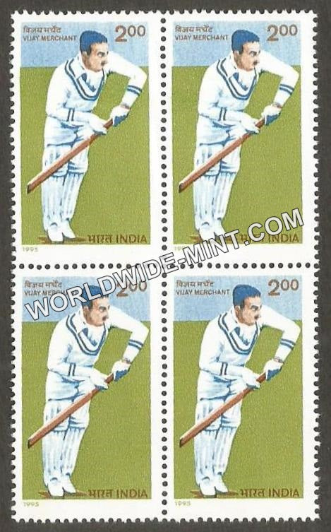 1996 Cricketers of India-Vijay Merchant Block of 4 MNH