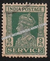 1939-1942 British India 9p Green S.G: O143 King George VI Used Stamp