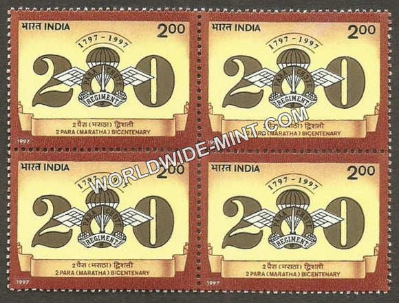 1997 2nd Para Maratha Bi-centenary Block of 4 MNH