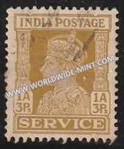 1939-1942 British India 1a 3p  Yellow Brown S.G: O145 King George VI Used Stamp