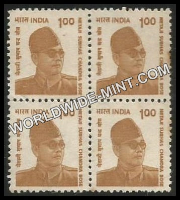 INDIA Netaji Subhas Chandra Bose 8th Series (1 00) Definitive Block of 4 MNH