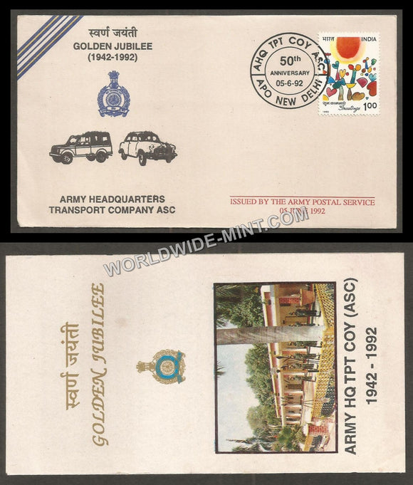 1992 India ARMY HEADQUARTER TRANSPORT COMPANY GOLDEN JUBILEE APS Cover (05.06.1992)