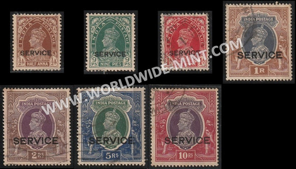 1937- 1939 British India King George VI - Overprint Service Used Stamp Complete Set