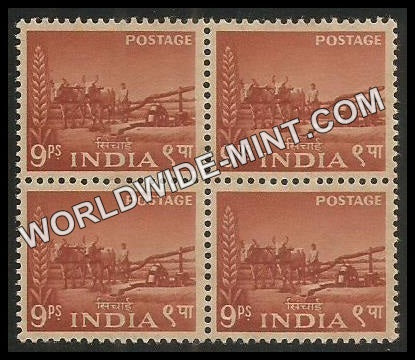 INDIA Water Lifting by Persian Wheel  2nd Series (9p) Definitive Block of 4 MNH