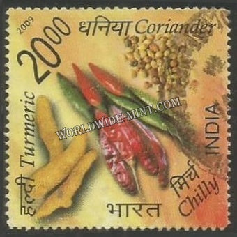 2009 Spices of India - Turmeric,Coriander,Chilly Used Stamp