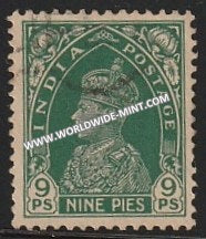 1937-1940 British India 9p Green S.G: 249 King George VI Used Stamp
