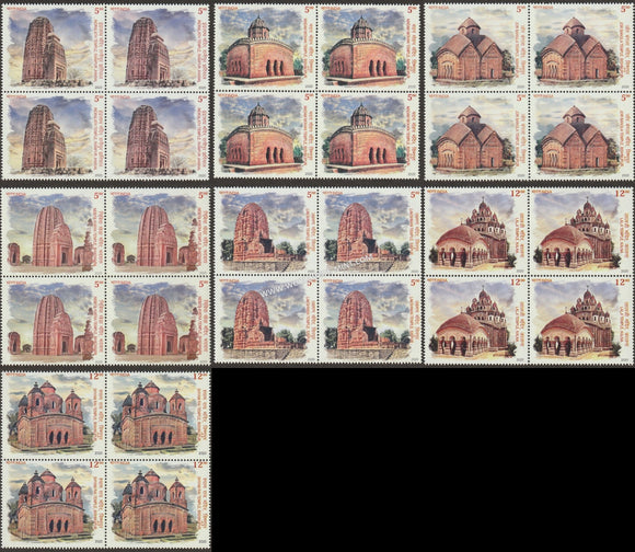 2020 India Terracotta Temples - Set of 7 Block of 4 MNH