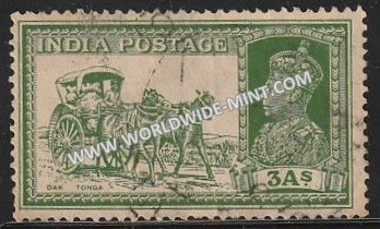 1937-1940 British India 3a  Yellow-Green S.G: 253 King George VI Used Stamp