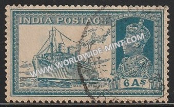1937-1940 British India 6a Turquoise-Green S.G: 256 King George VI Used Stamp