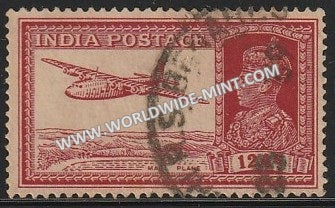1937-1940 British India 12a  Lake S.G: 258 King George VI Used Stamp