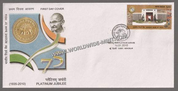 2010 INDIA Reserve Bank of India Platinum Jubilee FDC