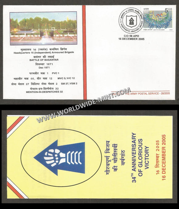 2005 India HQ 16 INDEPENDENT ARMPURED BRIGADE 34 YEARS APS Cover (16.12.2005)