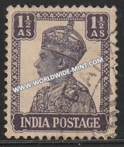 1940-1943 British India 1 1/2a  Dull Violet Typo S.G: 269c King George VI Used Stamp