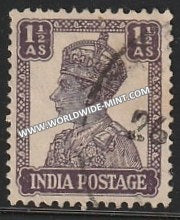 1940-1943 British India 1 1/2a  Dull Violet Litho S.G: 269b King George VI Used Stamp