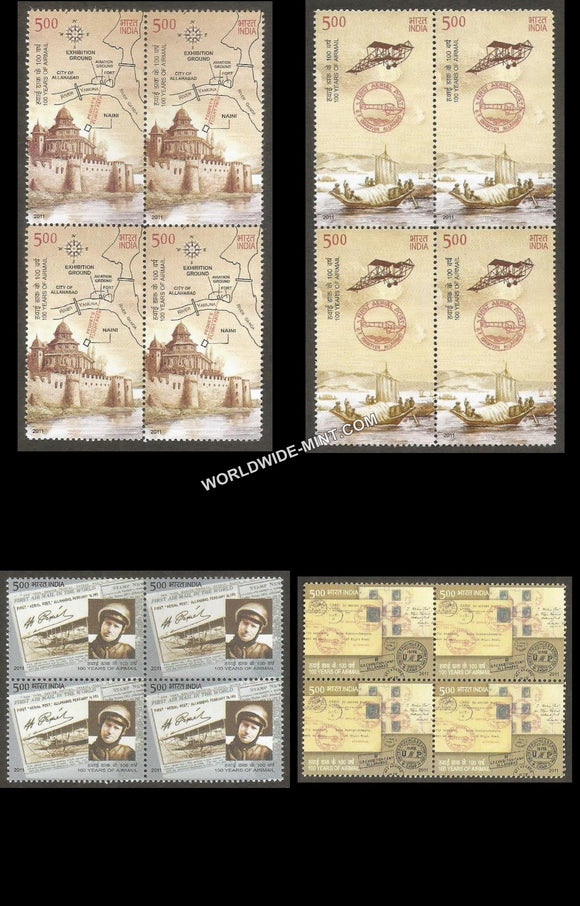 2011 100 Years of Airmail-Set of 4 Block of 4 MNH