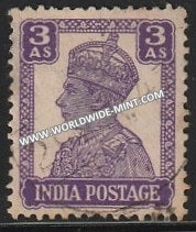 1940-1943 British India 3a Bright Violet Typo S.G: 271b King George VI Used Stamp