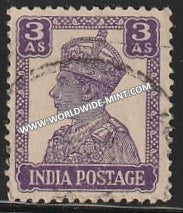 1940-1943 British India 3a Bright Violet Litho S.G: 271 King George VI Used Stamp